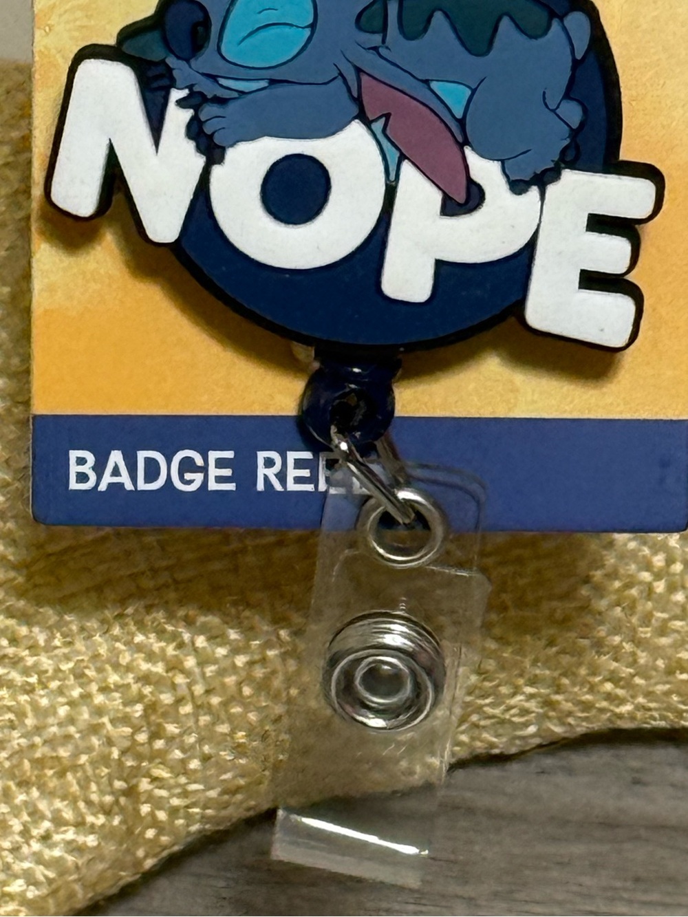 Disney Blue Stitch "NOPE" Badge Reel NEW